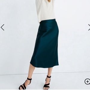 Madewell Emerald Green Satin Slip Midi Skirt